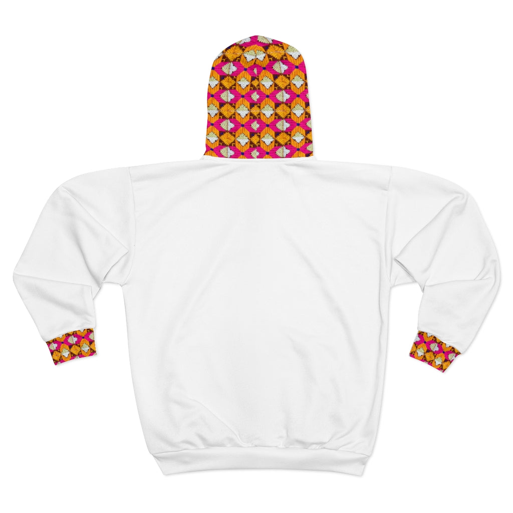 White Phulkari Unisex Zip Hoodie