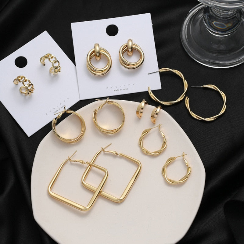 Jewelry Collection- Geometric Metal Circle Square Earrings