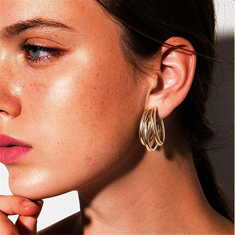 Jewelry Collection- Geometric Metal Circle Square Earrings