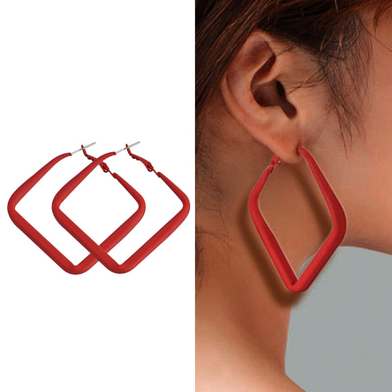 Jewelry Collection- Geometric Metal Circle Square Earrings
