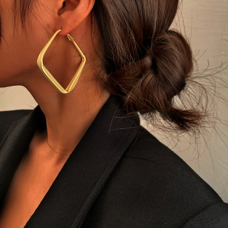 Jewelry Collection- Geometric Metal Circle Square Earrings
