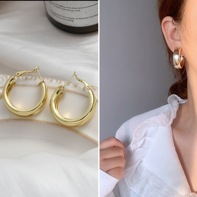 Jewelry Collection- Geometric Metal Circle Square Earrings