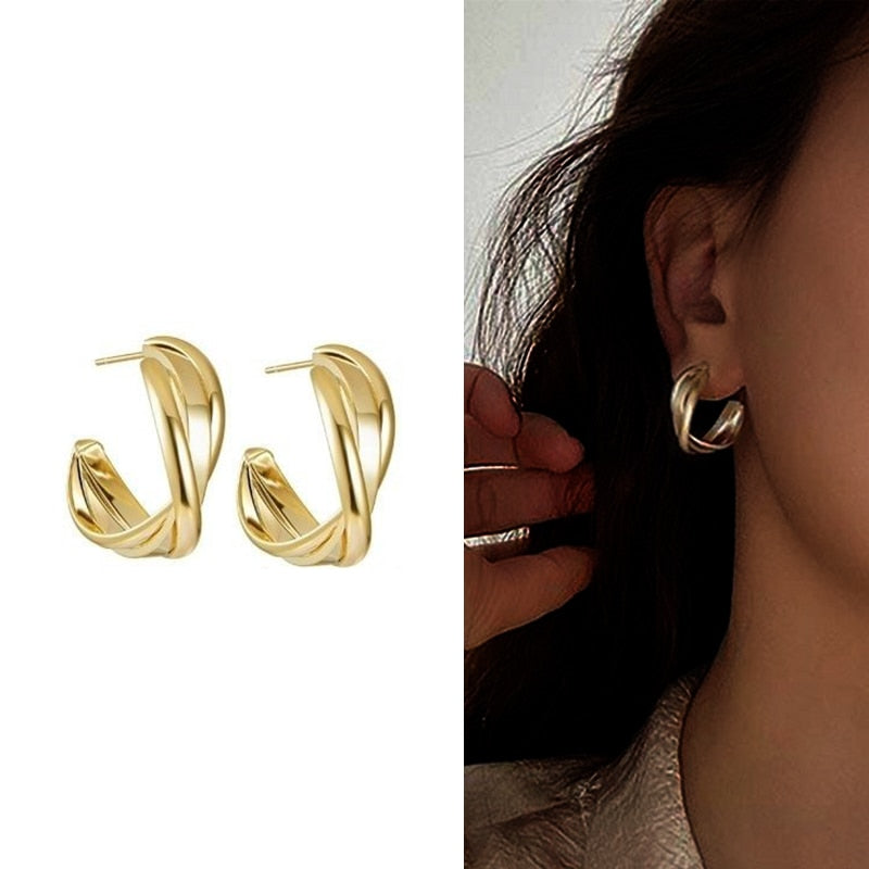 Jewelry Collection- Geometric Metal Circle Square Earrings