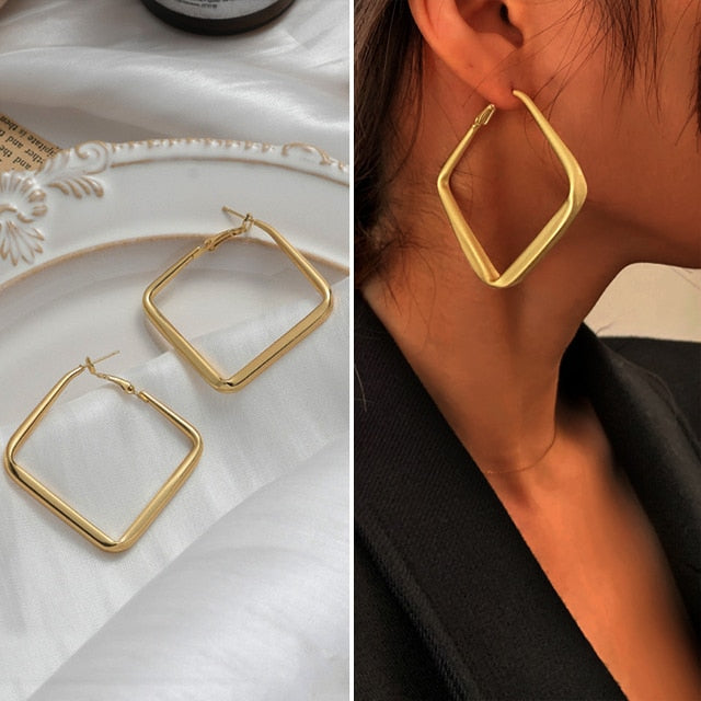 Jewelry Collection- Geometric Metal Circle Square Earrings