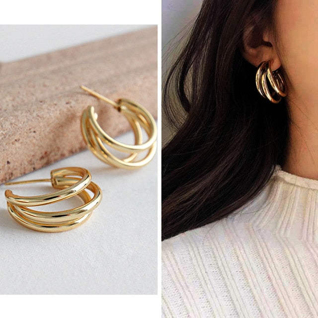 Jewelry Collection- Geometric Metal Circle Square Earrings