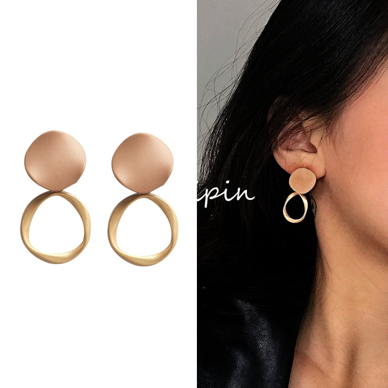 Jewelry Collection- Geometric Metal Circle Square Earrings