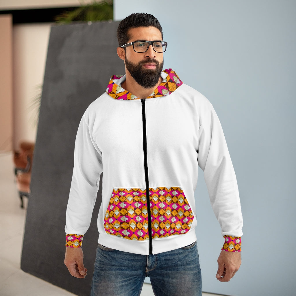 White Phulkari Unisex Zip Hoodie