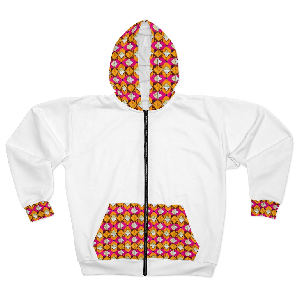 White Phulkari Unisex Zip Hoodie