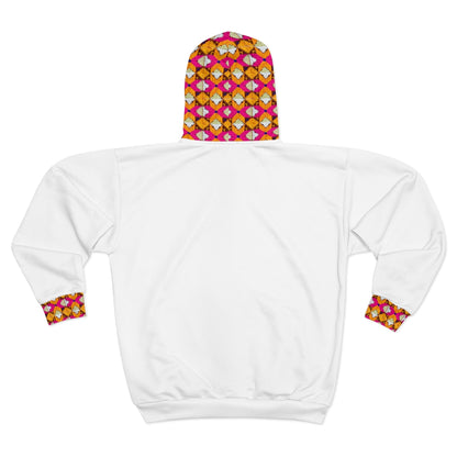 White Phulkari Unisex Zip Hoodie