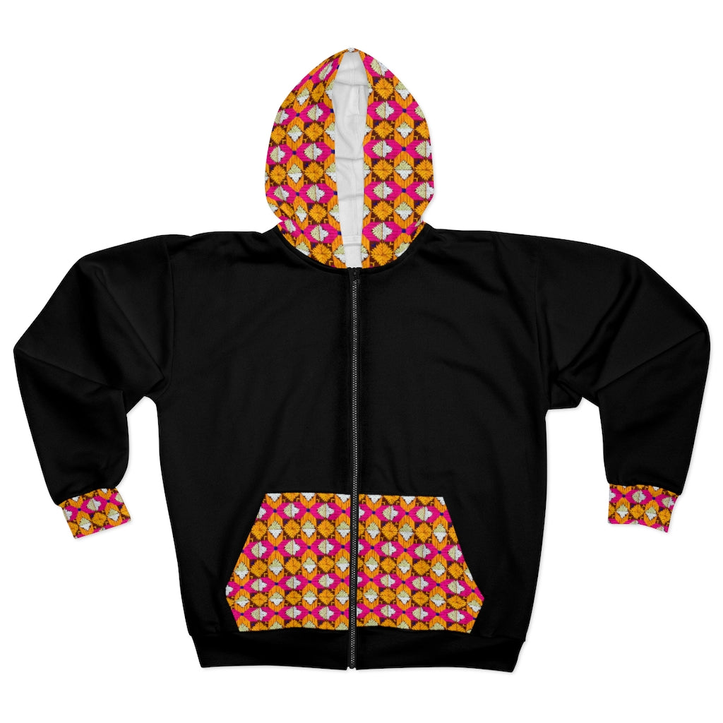 Black Phulkari Unisex Zip Hoodie