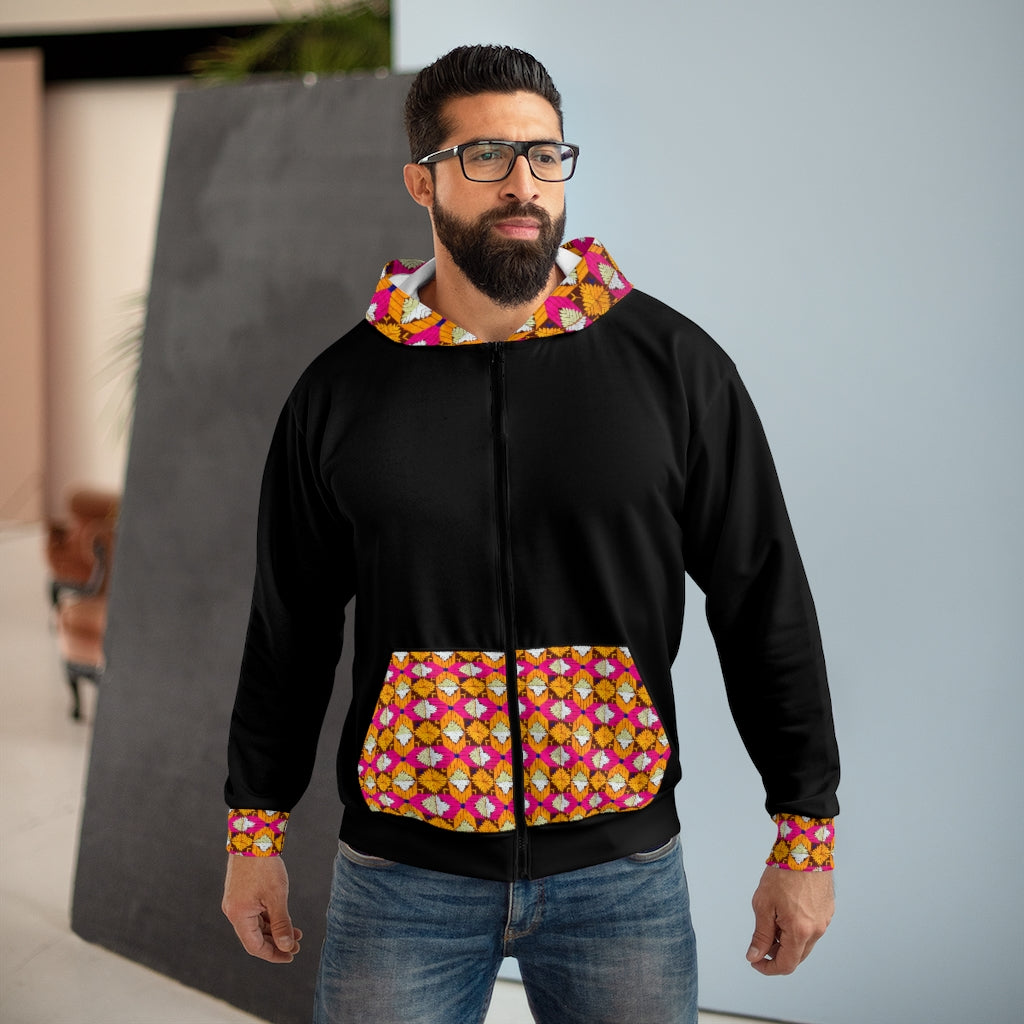 Black Phulkari Unisex Zip Hoodie