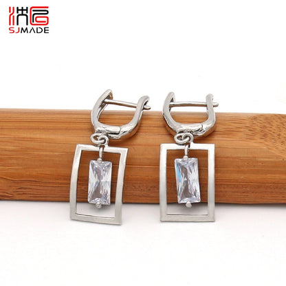 Jewelry Collection - Square Shaking Cubic Zirconia Dangle Earrings Pendant necklace Jewelry Sets