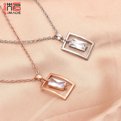 Jewelry Collection - Square Shaking Cubic Zirconia Dangle Earrings Pendant necklace Jewelry Sets