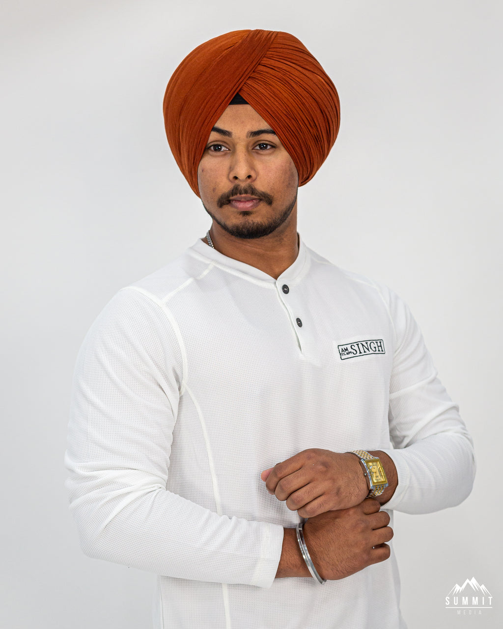 Men's White Henley Full Sleeve Shirt | I AM SINGH