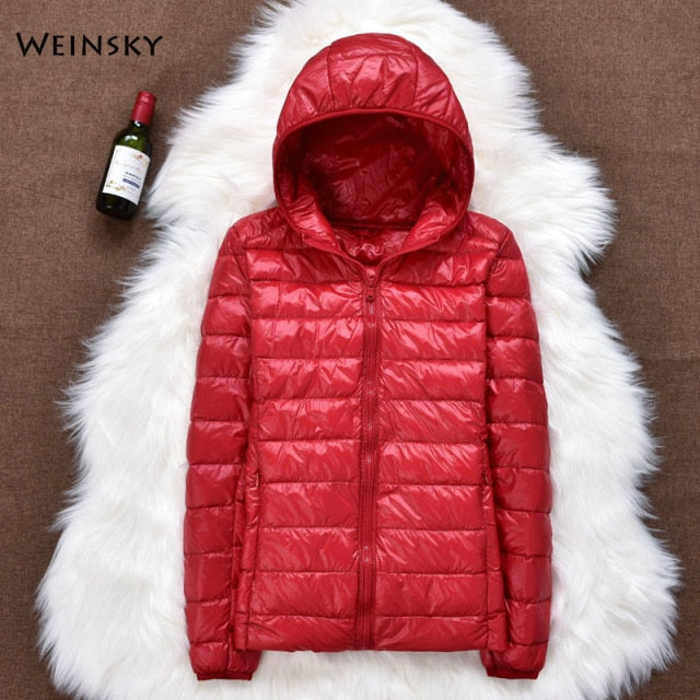 Winter Women Ultralight Thick Down Jacket White Duck Down Hooded