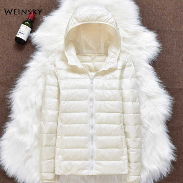 Winter Women Ultralight Thin Down Jacket White Duck Down Hooded